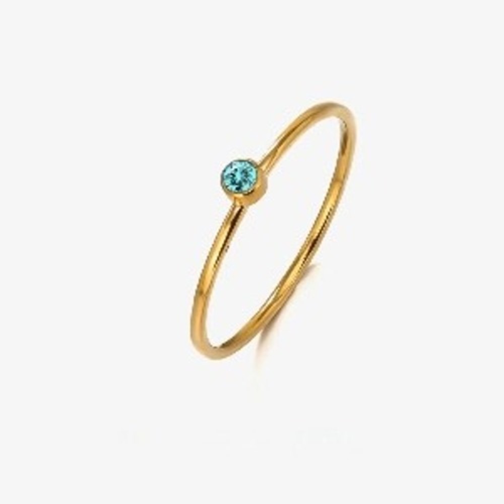 18K Gold Plated Stainless Steel Stackable Ring Blue March Stone Size 7